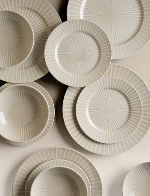 12 Piece Reactive Striped Dinner Set