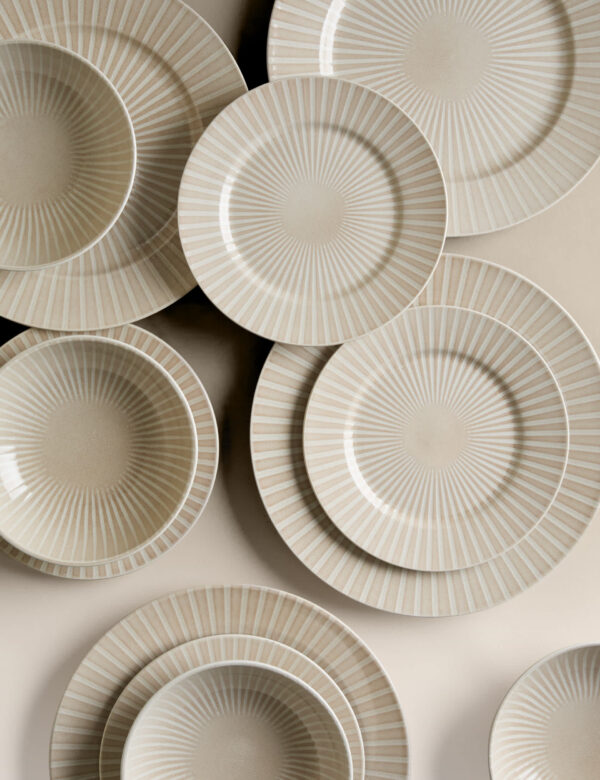 12 Piece Reactive Striped Dinner Set